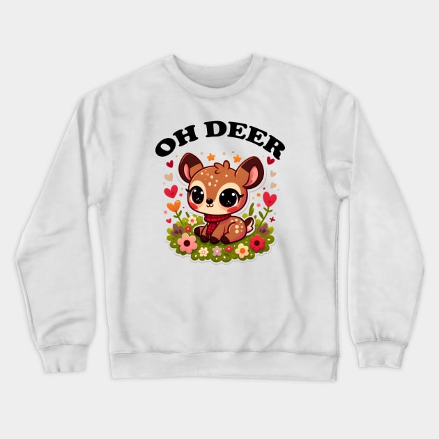 Cute Deer Oh Deer Crewneck Sweatshirt by dinokate